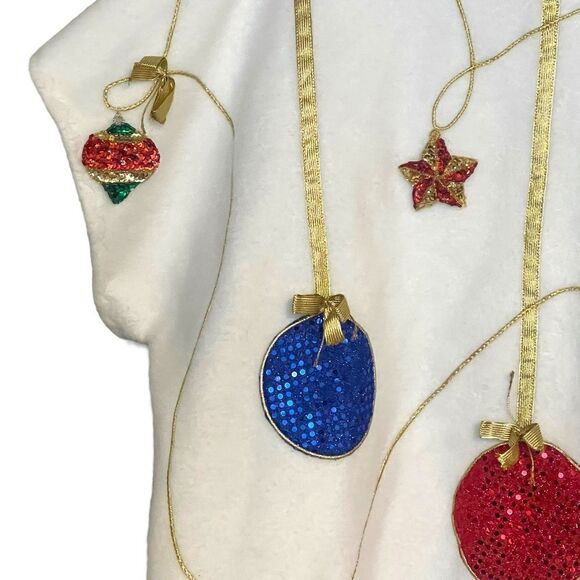 Hand Sewn Christmas Holiday Sequin Bead Ornament Gold Ribbon Fleece Jacket Top - Picture 6 of 16